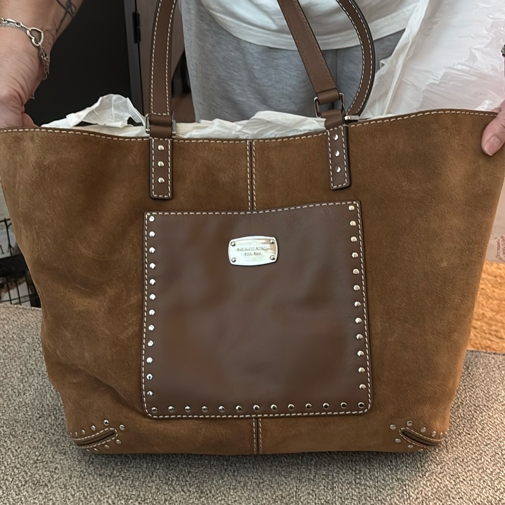 MK suede and leather studded purse